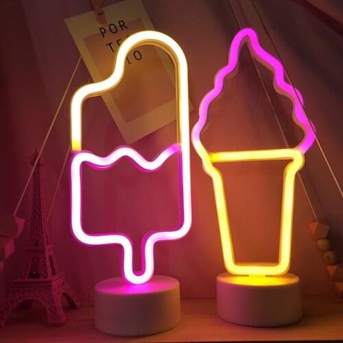 LED Neon Light Children Bedroom Decoration Creative Table Lamp Ice Cream Shape Night Lights Emergency Lighting