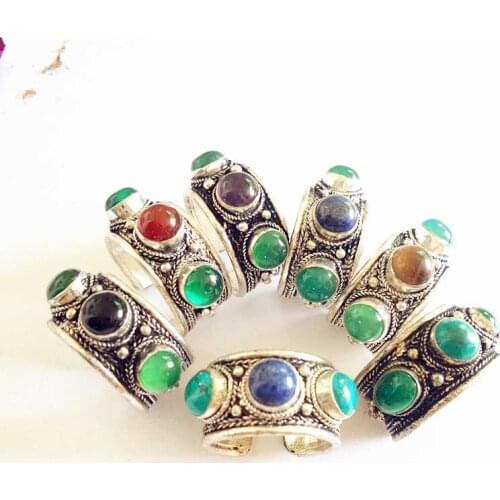 Tibetan Metal Rings inlaid Multi Stone Beads Open Ring for Man Multi Colors R043