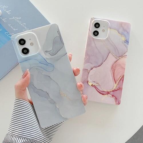 Vintage Marble Shockproof Phone Case For iPhone 12 Mini 12 11 Pro Max 7 8 Plus X XR XS Max SE 2020 Square Frame Back Cover Coque