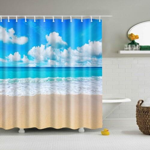 Waterproof Green Beach Shower Curtain For bathroom Blackout Long 180x200cm Cortina 3D print Bath Curtain Cortina
