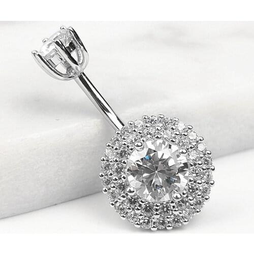 925 sterling silver round CZ belly button ring punk navel piercing body jewelry