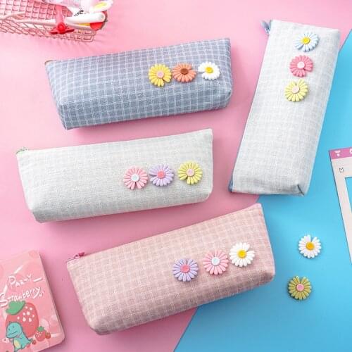 1pcs Flower Pencil Bag Fashion Kpop Stationery Canvas Pencil Bag for Girls School Supplies Cute Pens and Pencils Organizer Bags