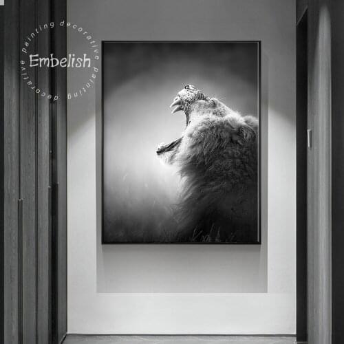 1 Pieces Wild Animals Lions Shouting With Dangerous Teeth Pictures For Living Room Black And White HD Canvas Painting Home Decor