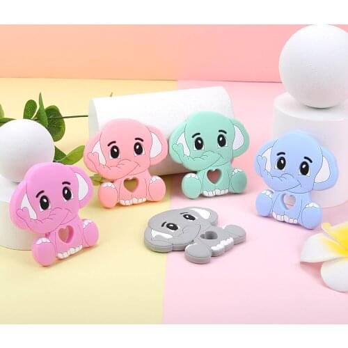 Sunrony 1pc Elephant Animal Silicone Teether Rodent BPA Food Free Silicone Teething Nursing Pacifier Clip Silicone Beads