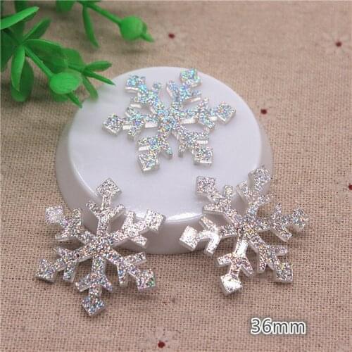 10pcs 36mm Kawaii Resin Glitter AB Snowflake Flatback Cabochon DIY Hair Bow Center Scrapbooking Craft