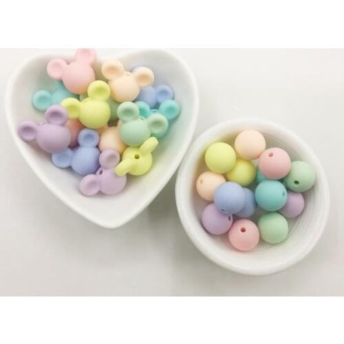 110PCS /LOT ( 10pcs Mickey Silicone Beads and 100pcs 15MM Silicone ROund Beads) Safe Food Grade Chewing Mickey Silicone Beads