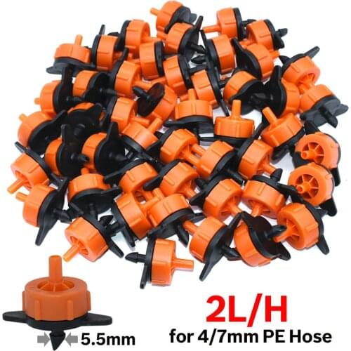 200PCS 2L 4L 8L/H Pressure Compensating Drip Irrigation Emitter Dripper Spayer Garden Watering for 4/7mm 16 20mm Hose Greenhouse