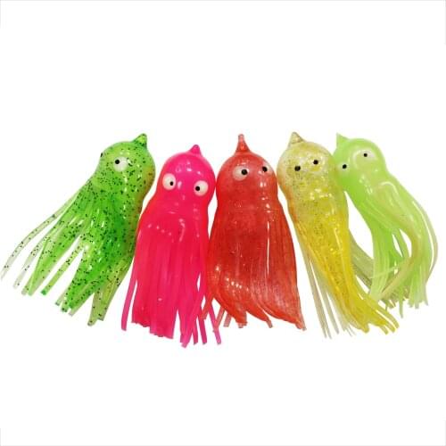 5pcs/10pcs Octopus Soft Baits Skirt Squid Tuna Fishing Lures 9cm 8g Luminous Artificial Bait Fishing Tackle