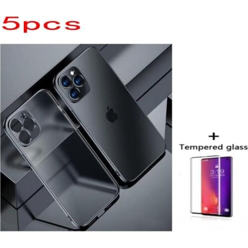5PCSLuxury box electroplating transparent mobile phone case +5PCS 3D toughened glass film For iPhone 11 12 Pro 12 mini