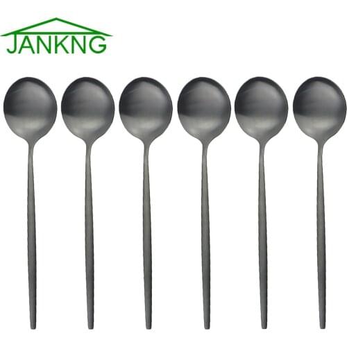 6Pcs Black Matte Dinner Spoon Cutlery 304 Stainless Steel Dinnerware Spoon Silverware 7 Color Tableware Kitchen Flatware