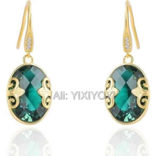 925 Silver Green Crystal Inlay Dangle Earring Retro Clouding Lucky Hook Earrings for Woman Charming Fashion Jewelry