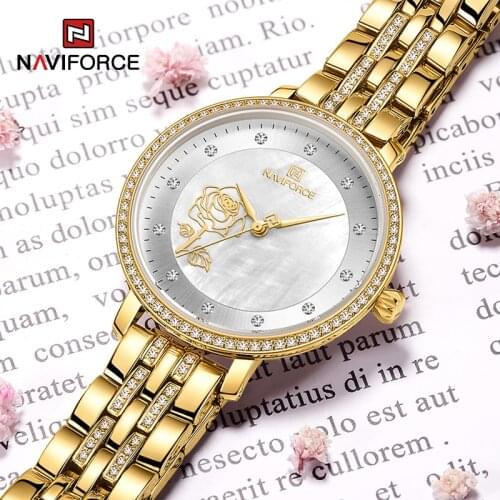 NAVIFORCE Women Luxury Brand Gold Watches Fashion Elegant Ladies Quartz Wristwatch Creative Diamonds watch Waterproof Clock 2021