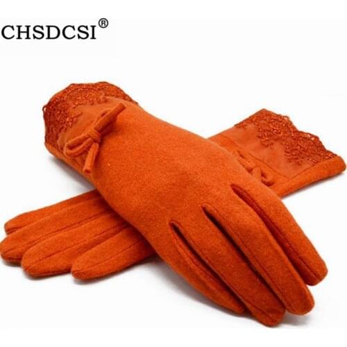 CHSDCSI Fashion Mittens Gloves Female Womens Gloves New Winter Women Warm Gloves Solid Lace Cashmere Gloves Wrist Length
