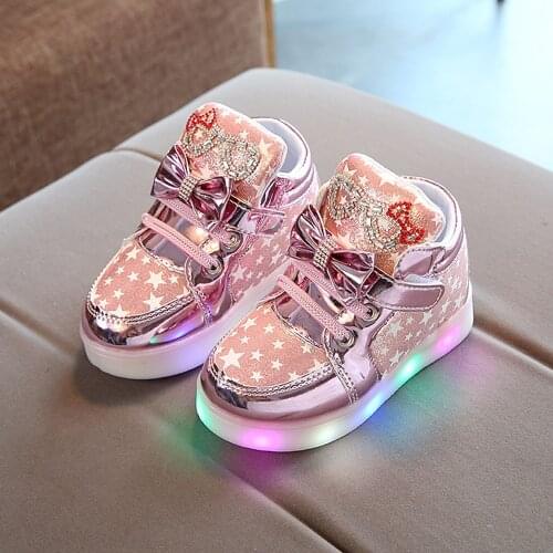 ARLONEET Children Cartoon Star Led Luminous casual shoe Kids Baby Girl Non-slip Sport Run Sneakers princess lighted Shoes CN21