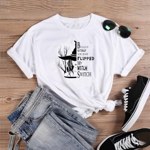 Buckle Up Buttercup Witch cute T-shirt women 100% Cotton funny tumblr casual graphic Fashion quote hipster unisex tee top tshirt