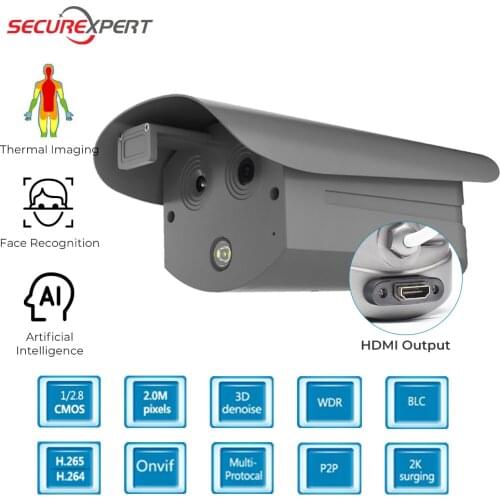HDMI Output AI Temperature Thermal Camera Built in Black Body Face Recognition Temperature Measurement Thermal Alarm Cameras