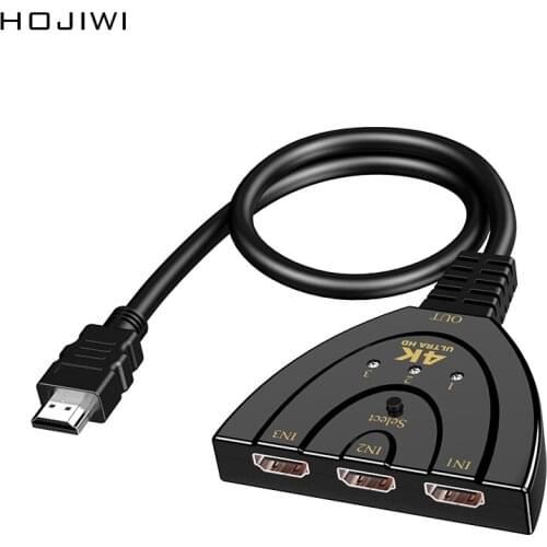 HOJIWI 4K 1080p 3x1 Mini HDMI Compatible Splitter 3 Port Hub Box Auto Out Switcher With Remote Control for HDTV XBOX PS3 AC09