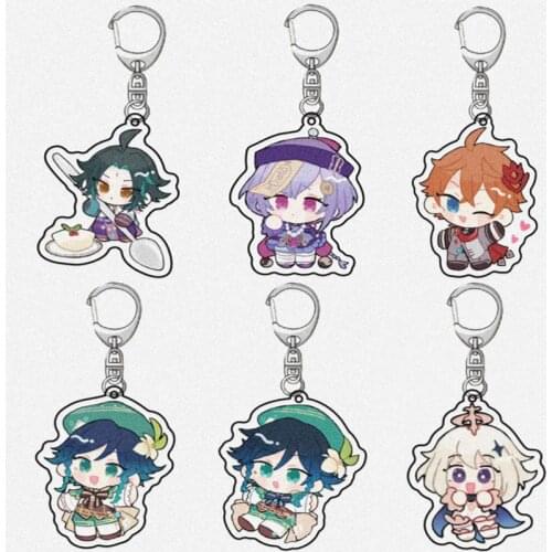 Game Genshin Impact Acrylic Keychain Cartoon Figure Venti Paimon Player Diluc Klee Pendent Keyring Gift