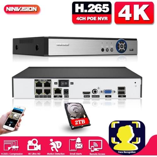NINIVISION H.265 4/8CH POE NVR Security IP Camera Video Surveillance CCTV System P2P 5MP 2MP Network Video Recorder Face Detect