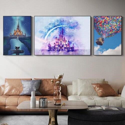 Disney Castle Artwork Canvas Print Poster Cartoon Castle Painting Wall Art Disney Castle Wall Decor Gift for Baby Girl Room