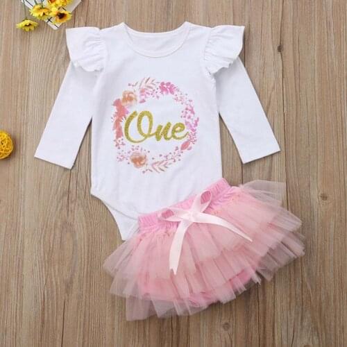 2pcs Lovely Baby Girls Clothes Sets Flying Sleeve Korean Personality Printing Romper and Yarn Lovely Sweet Tutu Skirt