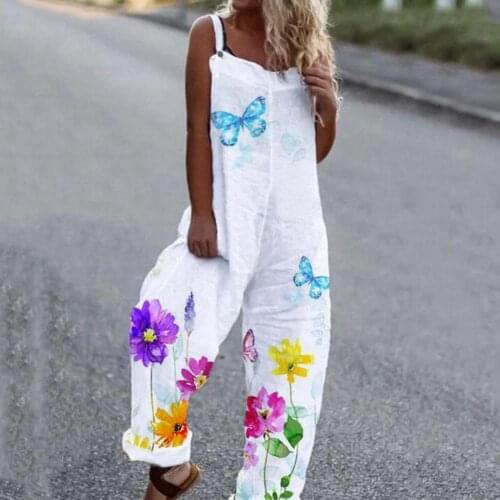 3XL Floral Print Loose Jumpsuits Cotton Blend Off Shoulder Women Romper Bodysuit Summer Elegant Wide Leg Jumpsuit Women Rompers