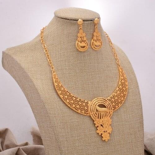 African jewelry set nigerian wedding For Women Heart Bridal African Gold Color Jewelry Set Dubai Necklace Earrings Bride Gift