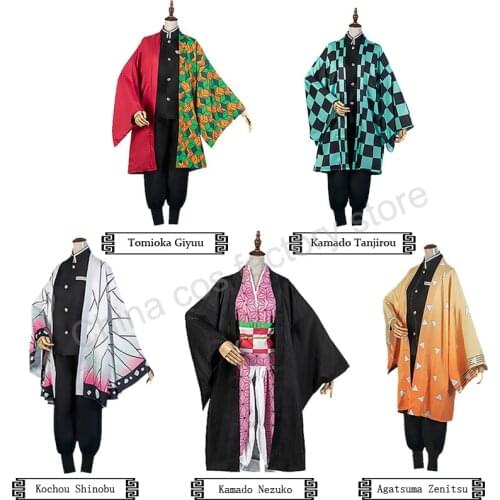 Hot Anime Demon Slayer Kimetsu No Yaiba Tanjirou Kamado Nezuko Cosplay Women and Men Kimono Cosplay Costume Sets Wig Mask