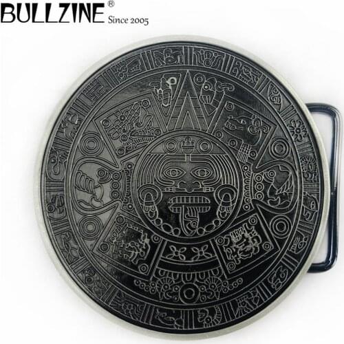 Bullzine Fashion aztec calendar circle belt buckle with black coating FP-02932 suitable for 4cm width belt drop shipping