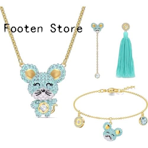SWA High Quality Fashion Jewelry Charm Gold Coin Zodiac Mouse Shape Womens Necklace Bracelet Earring Women Romantic Jewelry