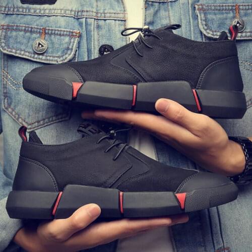 BIG SIZE 46 NEW Brand High quality all Black Mens leather casual Sneakers Shoes New brand arrived flats walking shoes LG-00