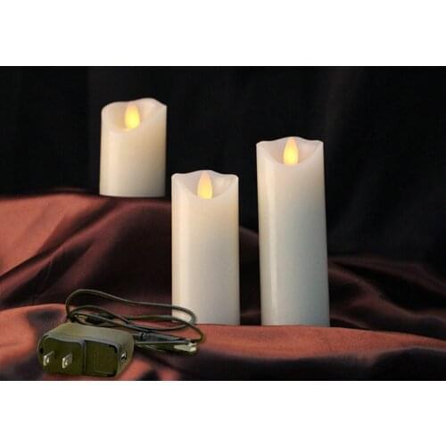 Set of 3 Rechargeable led pillar paraffin candle wavy edge moving wick Wedding Xmas Party bar Home decor 10CM/12.5CM/15CM -AMBER