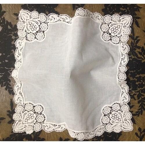 Novelty Womens Handkerchiefs 12PCS/Lot12x12"Ivory Cotton Wedding Handkerchief Embroidered Ivory Lace Edge Hankies For Occasions