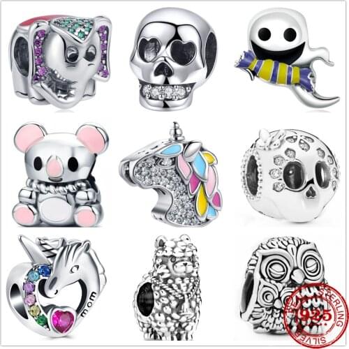 New original 925 silver bracelet charm Elephant horse owl Koala owl beads suitable for Pandora charm bracelet DIY jewelry gif