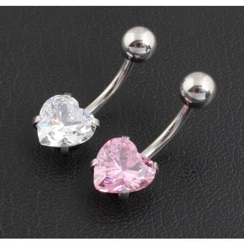 New heart Zircon Jeweled Style Belly Button Ring Body Piercing Jewelry Navel Piercing 316L Stainless steel