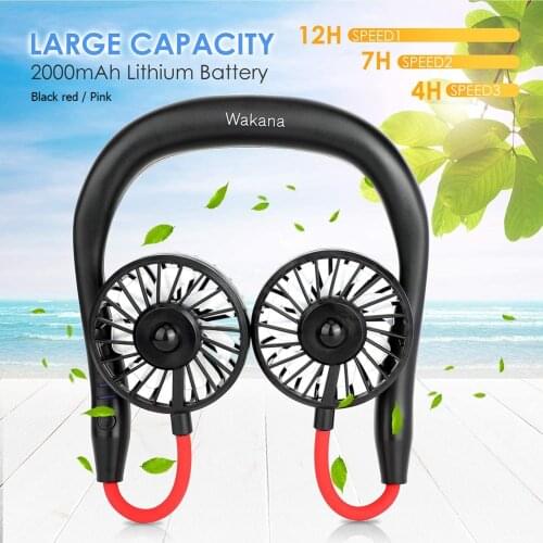 Portable Neck Band Dual Fan 3 Gears Speed Adjustable Summer Halter Air Cooler for Portable Table Student Dormitory
