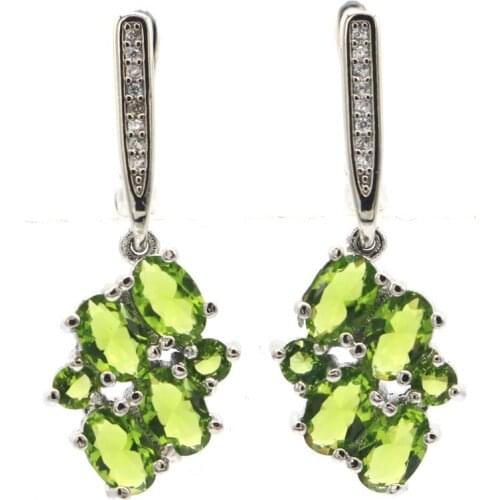 71x15mm Big European Design 19g Created Golden Citrine Pink Tourmaline Iolite Blue Topaz CZ Eye Catching Silver Earrings