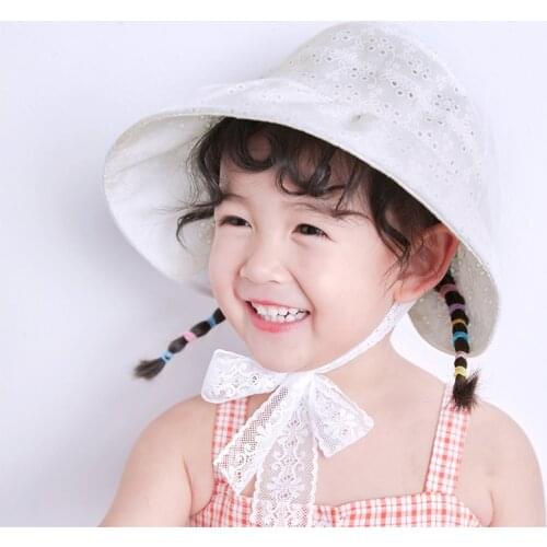 2021 New Summer Baby Girls Lace Sun Hat for Kids Princess Panama Empty Top Caps Childrens Sunhat Super Large Brim Bucket Hats