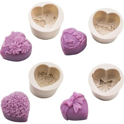 Silicone Heart Flower Soap Mold 3D Love Heart Rose Flower Cake Chocolate Moulds Candle Making Mould DIY Crafts Mold Tool