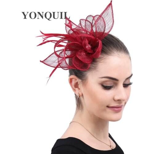 Sinamay Marron Nice Wedding Headwear Formal Women Fascinator Hat Fancy Feather Headpiece Hair Clip Elegant Ladies Fedora Caps