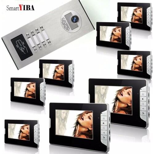 SmartYIBA 7"RFID 8 Units Apartment Video Intercom System Support ID Card Unlock Video Door Phone Door Camera For Villa/House