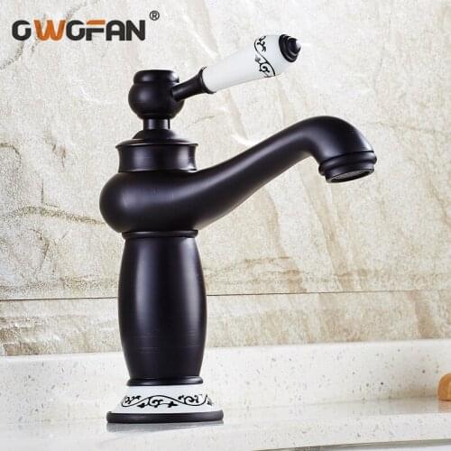 Retro Black Basin Faucet Bathroom Oil Rubbed Bronze Classic Sink Faucet Deck Mounted Single Handle Mixer Water Taps S79-350