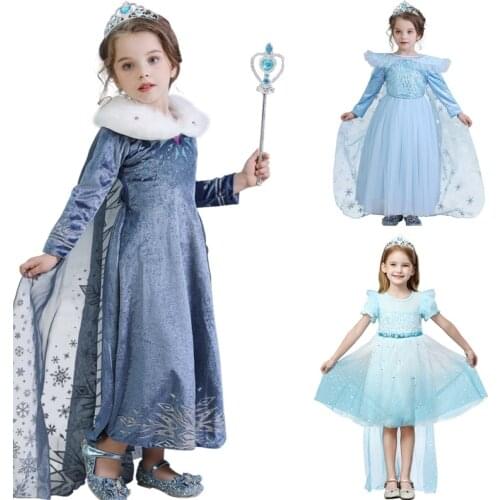 Snow Queen Girls Elsa 2 Dress Princess Dress Halloween Cosplay Costume Princess Dress Girls Clothing Party Vestidos