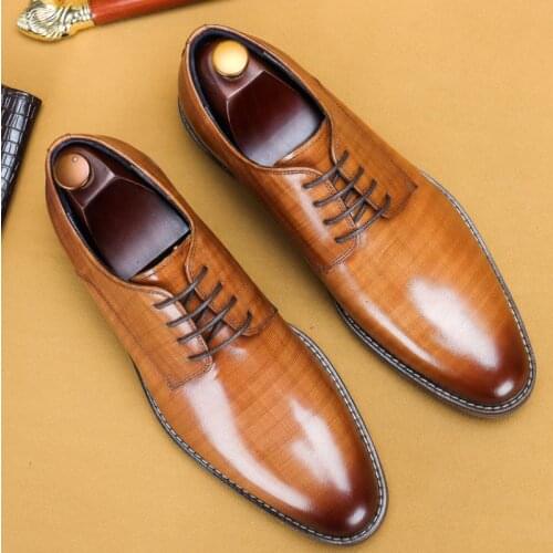 Round Toe Busines Dress Genuine Leather Men Shoes Trendy Mixed Colors Daily Office Career Work Derby Shoes Leisure Party Shoes