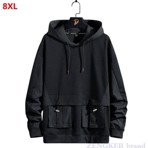Spring new mens casual hooded long-sleeved hooded plus size mens fashion mens loose hoodies 7XL 8XL oversized sweatshirt