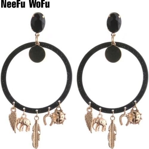 NeeFu WoFu 2020 Drop Earrings Round Resin Earring Big Earring Large Long Brinco Ear Oorbellen Vintage engraving Christmas Gift
