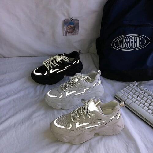 2020 Autumn New Casual Shoes Women Lace up Round Toe Vulcanize Shoes Ladies Fluorescent Mesh Breathable Platform Sneakers