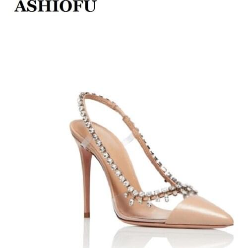ASHIOFU New Classic Handmade Womens High Heels Pumps Slingback Party Prom Dress Shoes Sexy Evening Fashion Pumps Court Shoes