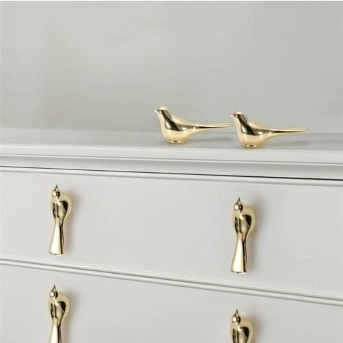 1Pc Pure Brass Modern Bird Handle Home Furniture Cabinet Door Knob Drawer Pullers Table TV Cabinet Decoration