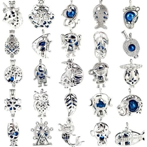 1pc Silver Wolf Leaf Boys Pearl Cage Bead Cage Essential Oil Diffuser Locket Charms for Pendant Jewelry Making Oyster Pearl